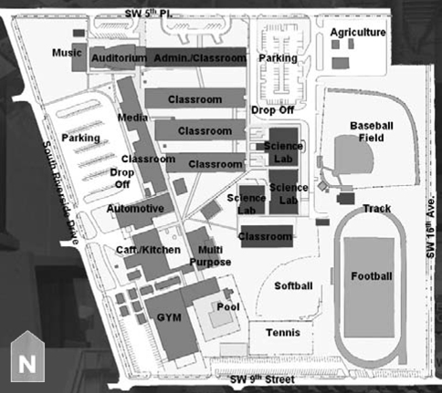 Map showing Stranahan High School as it exists now